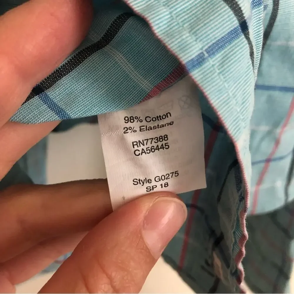 J. Crew Men's Slim Fit Flex Stretch Blue Plaid Button Down Shirt Large